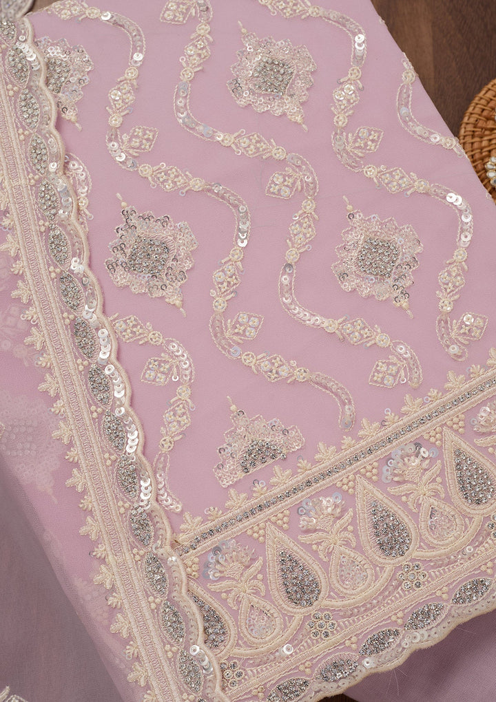 Lavender Zariwork Semi Crepe Unstitched Salwar Suit-Koskii