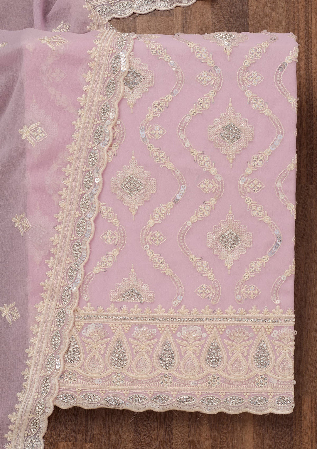 Lavender Zariwork Semi Crepe Unstitched Salwar Suit-Koskii