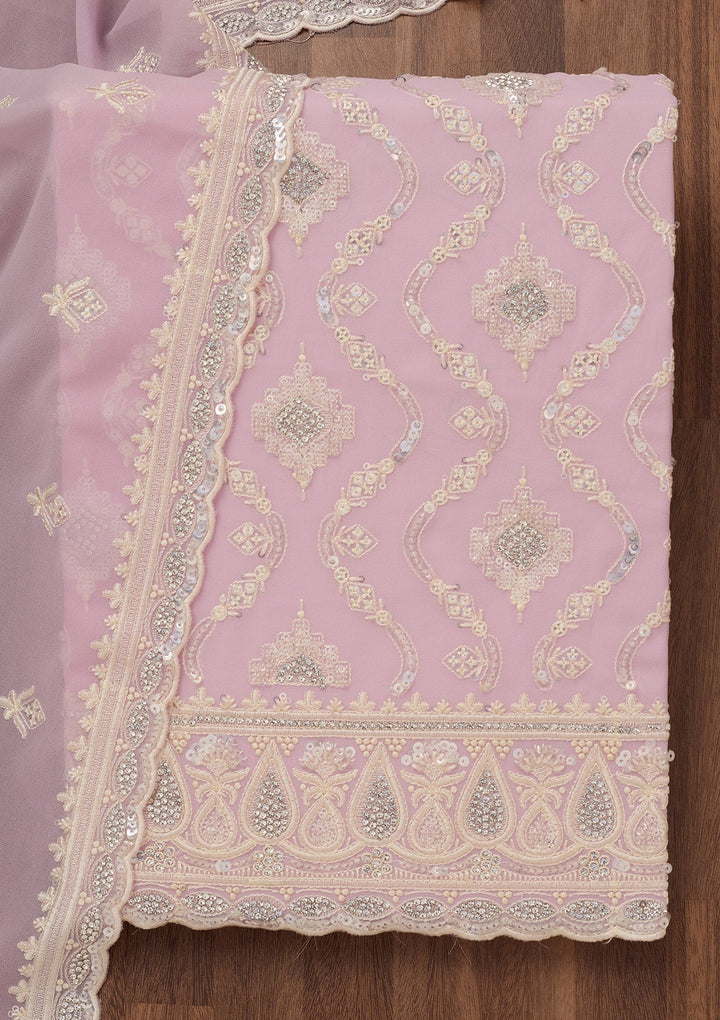 Lavender Zariwork Semi Crepe Unstitched Salwar Suit-Koskii