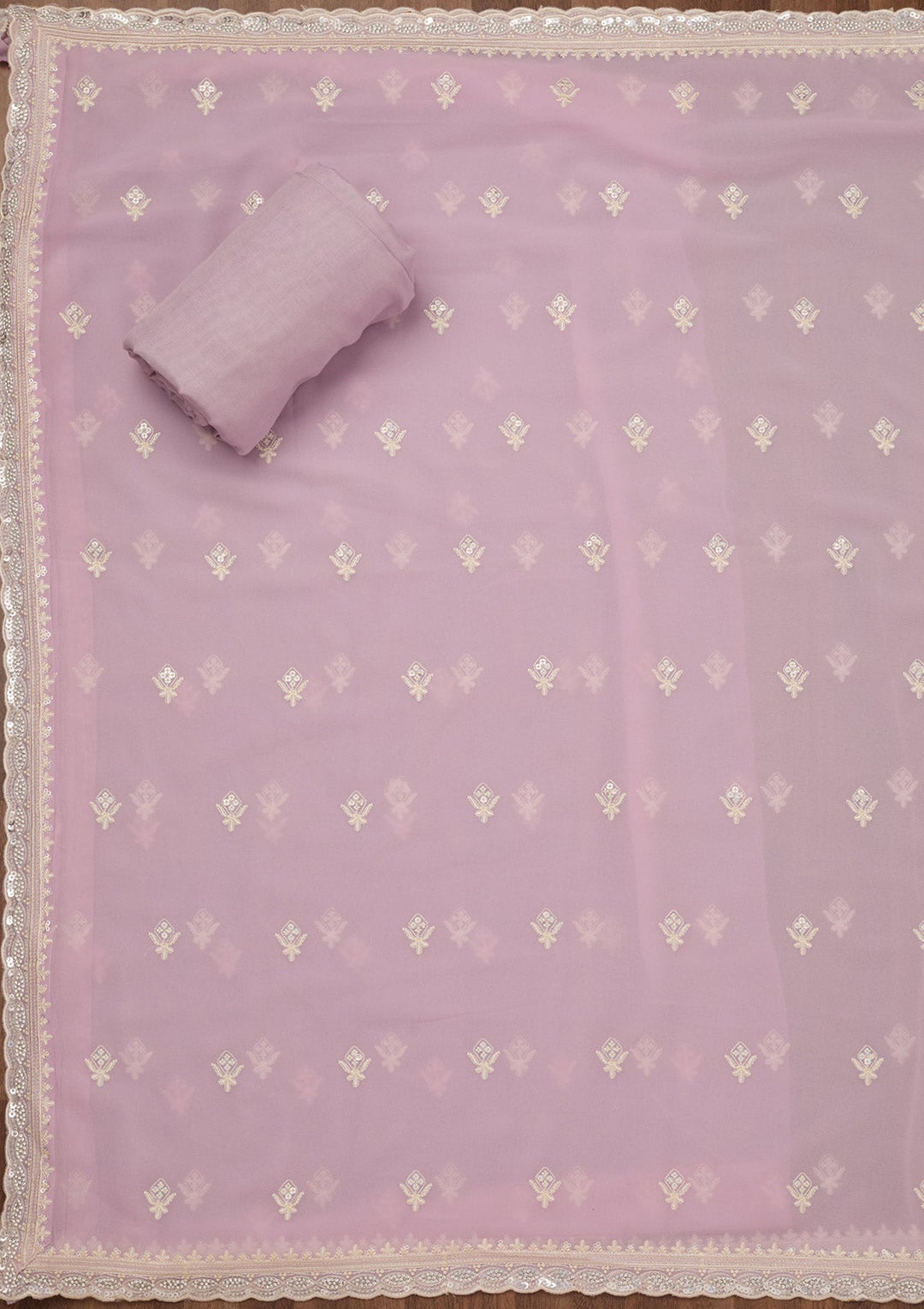 Lavender Zariwork Semi Crepe Unstitched Salwar Suit-Koskii