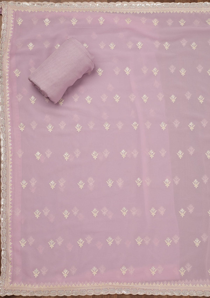 Lavender Zariwork Semi Crepe Unstitched Salwar Suit-Koskii