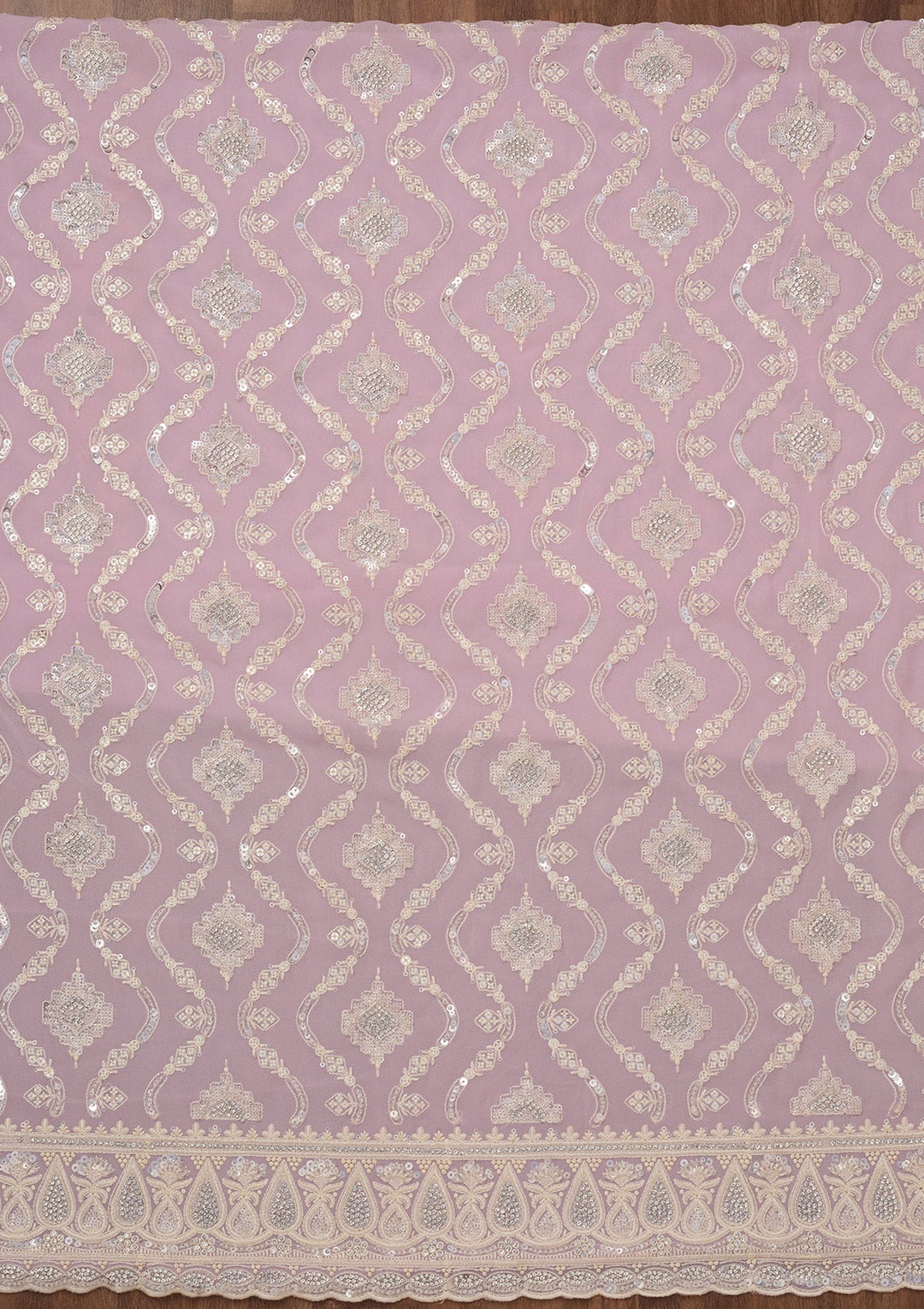 Lavender Zariwork Semi Crepe Unstitched Salwar Suit-Koskii