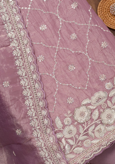 Lavender Zariwork Semi Crepe Unstitched Salwar Suit-Koskii