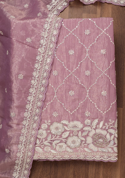 Lavender Zariwork Semi Crepe Unstitched Salwar Suit-Koskii
