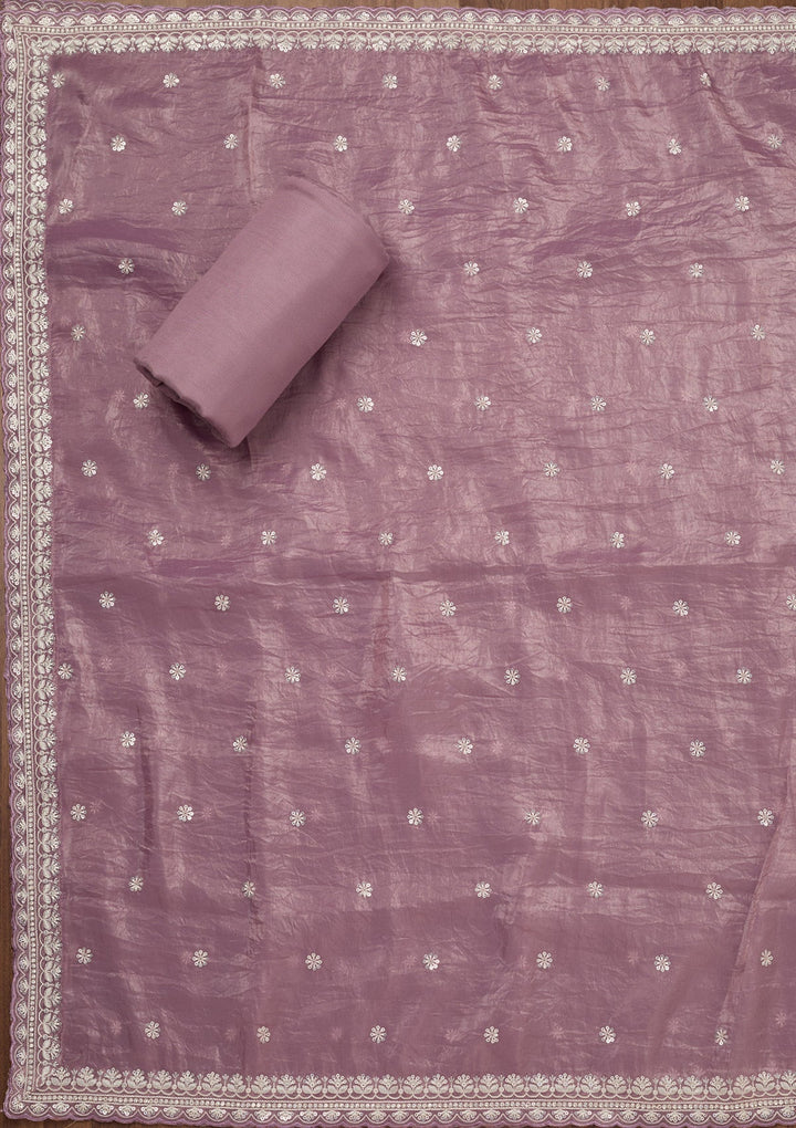 Lavender Zariwork Semi Crepe Unstitched Salwar Suit-Koskii
