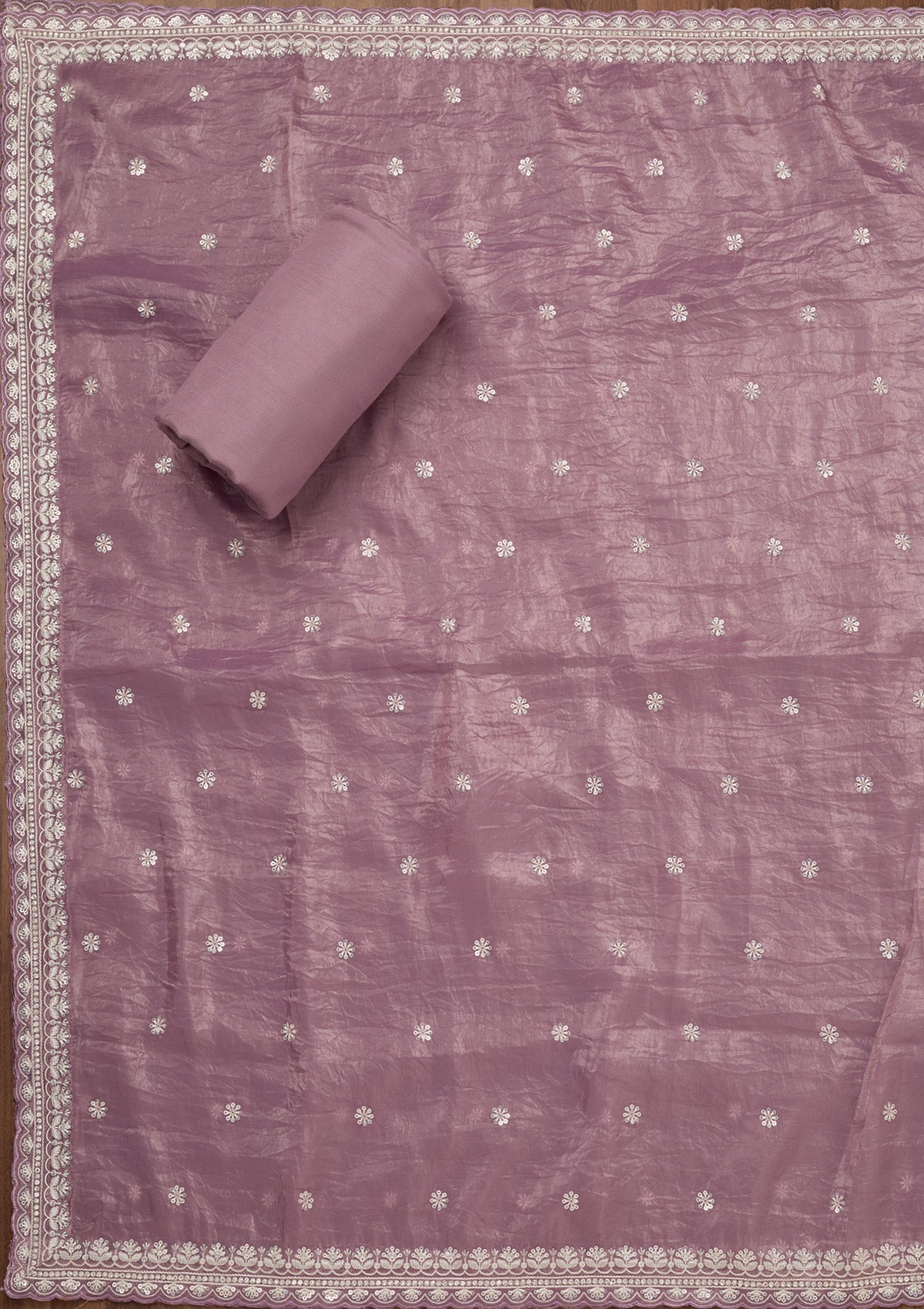 Lavender Zariwork Semi Crepe Unstitched Salwar Suit-Koskii