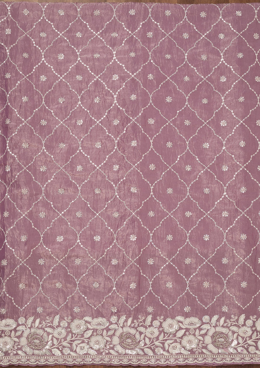 Lavender Zariwork Semi Crepe Unstitched Salwar Suit-Koskii