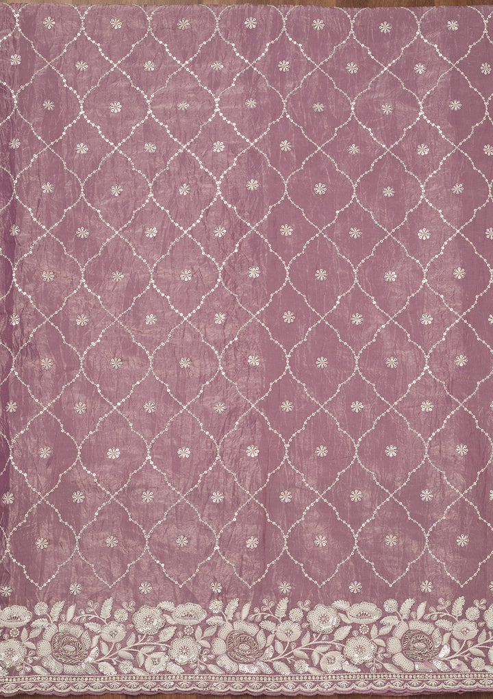 Lavender Zariwork Semi Crepe Unstitched Salwar Suit-Koskii