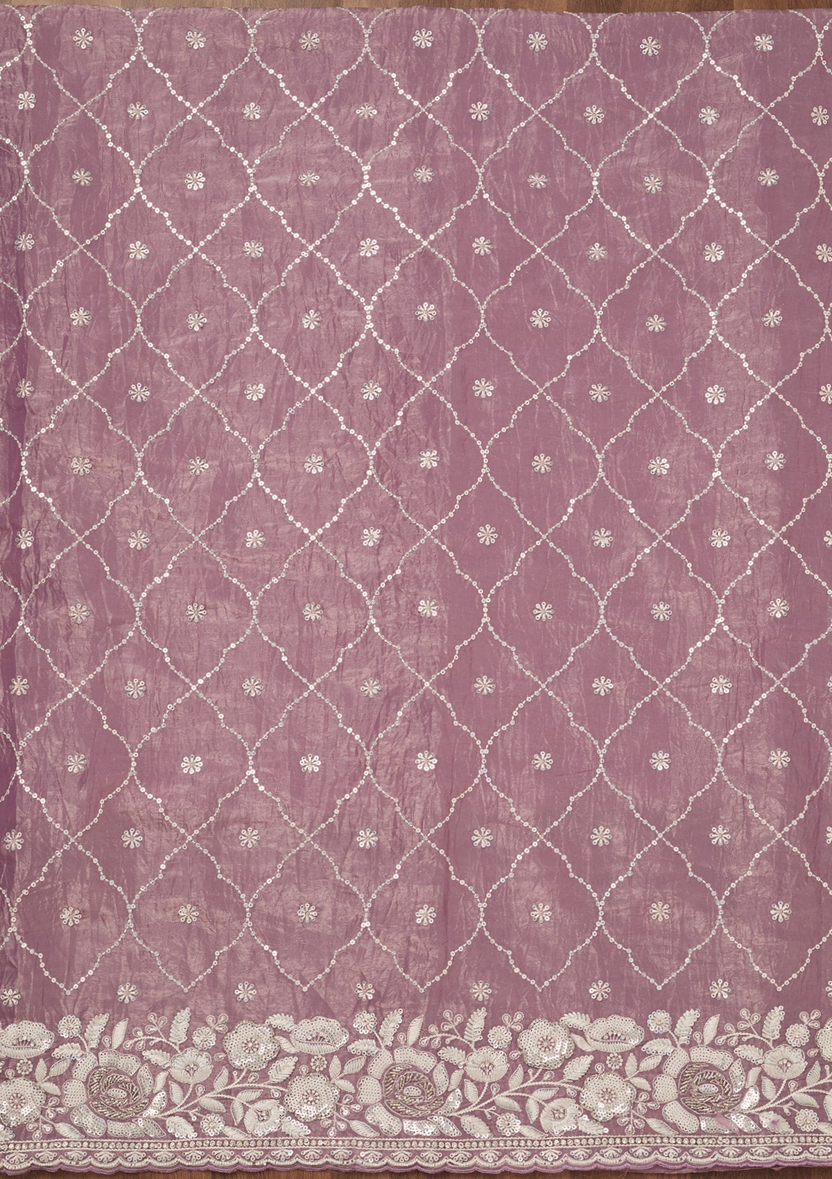 Lavender Zariwork Semi Crepe Unstitched Salwar Suit-Koskii