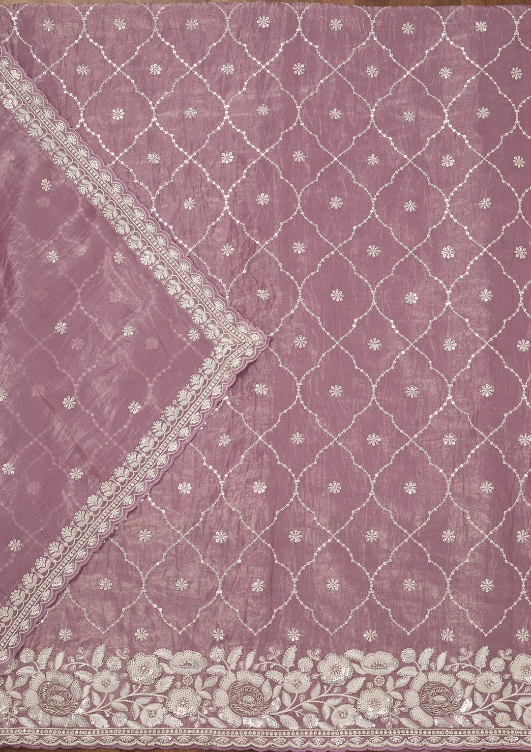 Lavender Zariwork Semi Crepe Unstitched Salwar Suit-Koskii