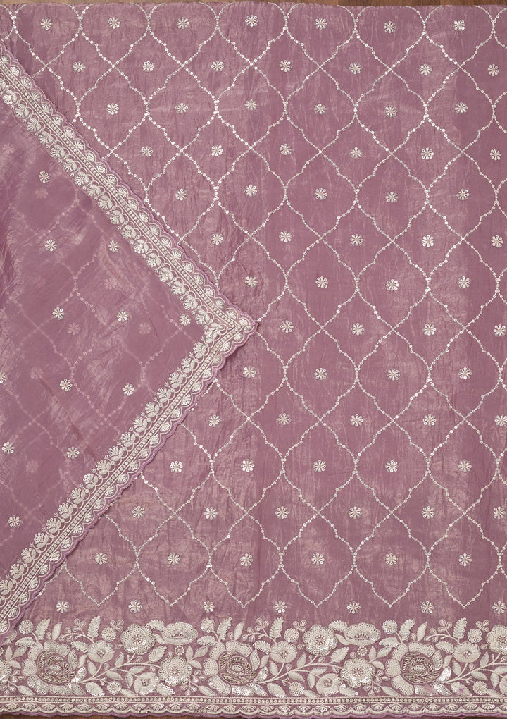 Lavender Zariwork Semi Crepe Unstitched Salwar Suit-Koskii