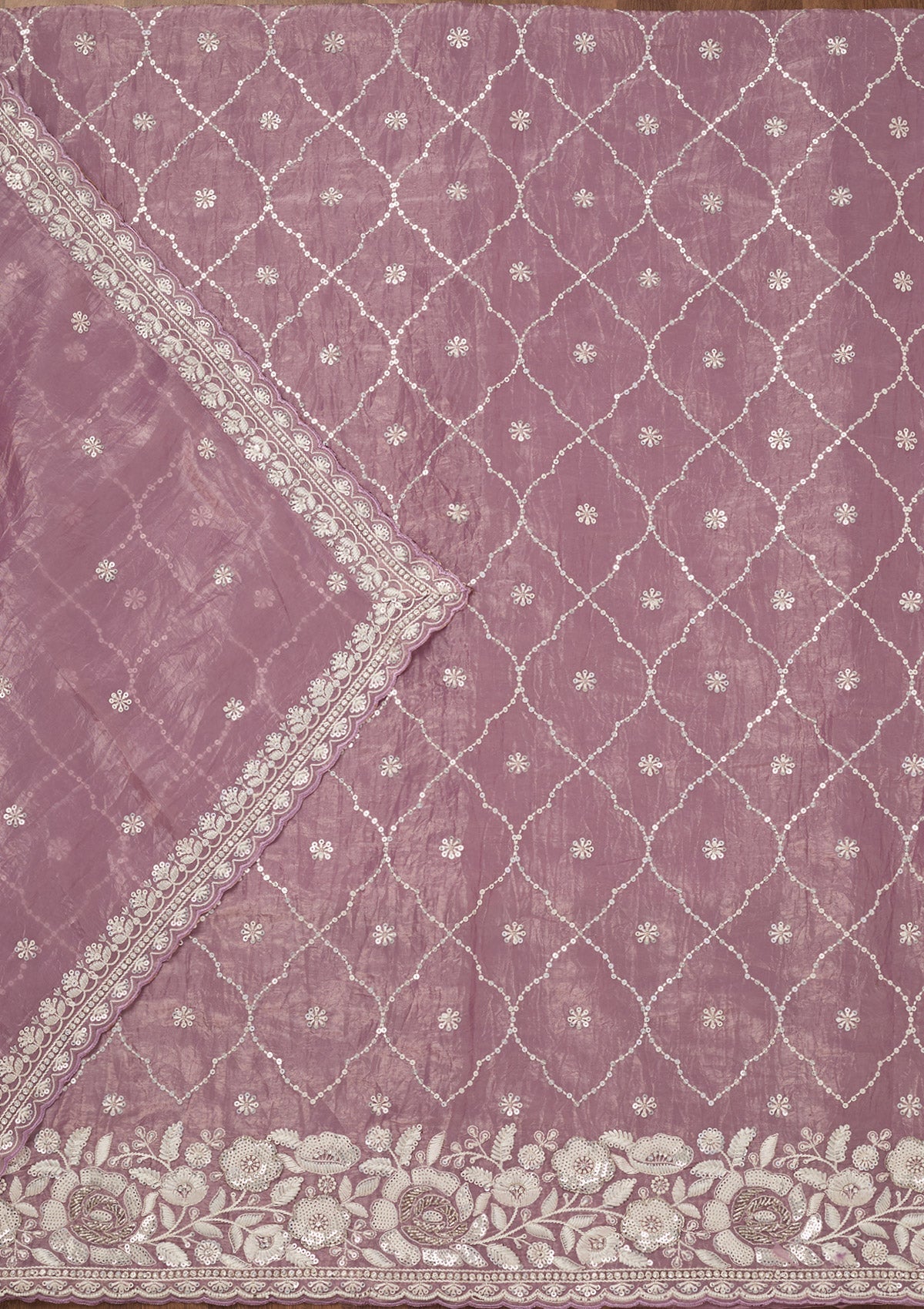 Lavender Zariwork Semi Crepe Unstitched Salwar Suit-Koskii