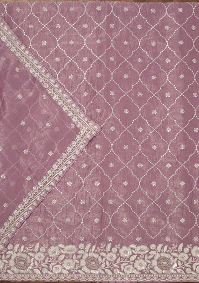 Lavender Zariwork Semi Crepe Unstitched Salwar Suit-Koskii