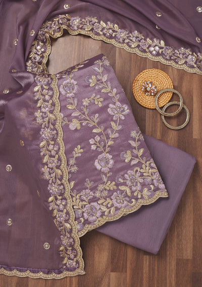 Lavender Zariwork Semi Crepe Unstitched Salwar Suit-Koskii