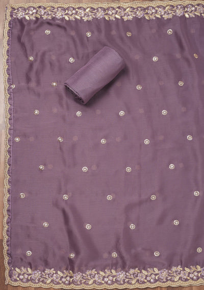 Lavender Zariwork Semi Crepe Unstitched Salwar Suit-Koskii