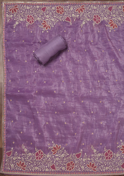 Lavender Zariwork Semi Crepe Unstitched Salwar Suit-Koskii