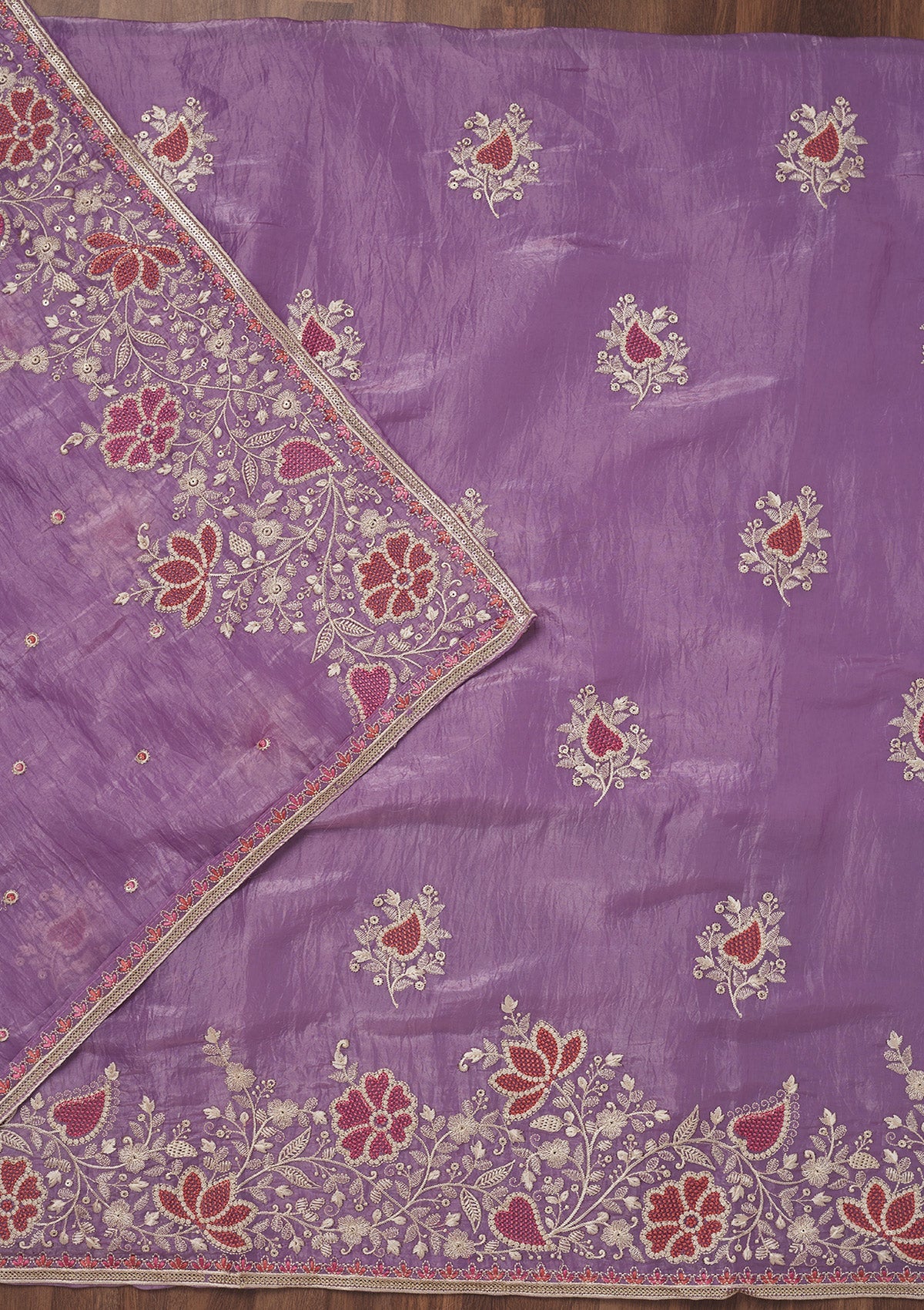 Lavender Zariwork Semi Crepe Unstitched Salwar Suit-Koskii