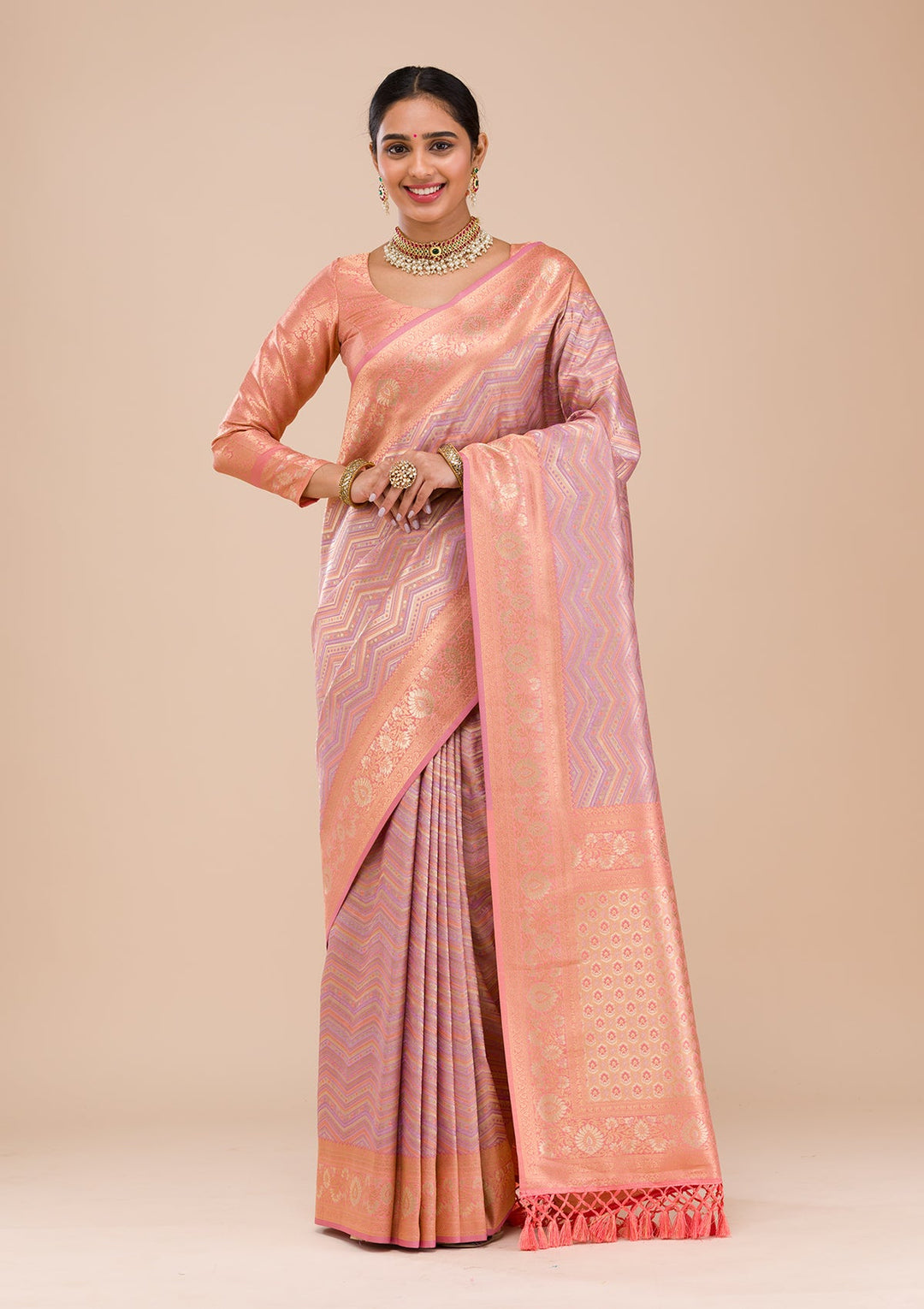Lavender Zariwork Silk Saree-Koskii