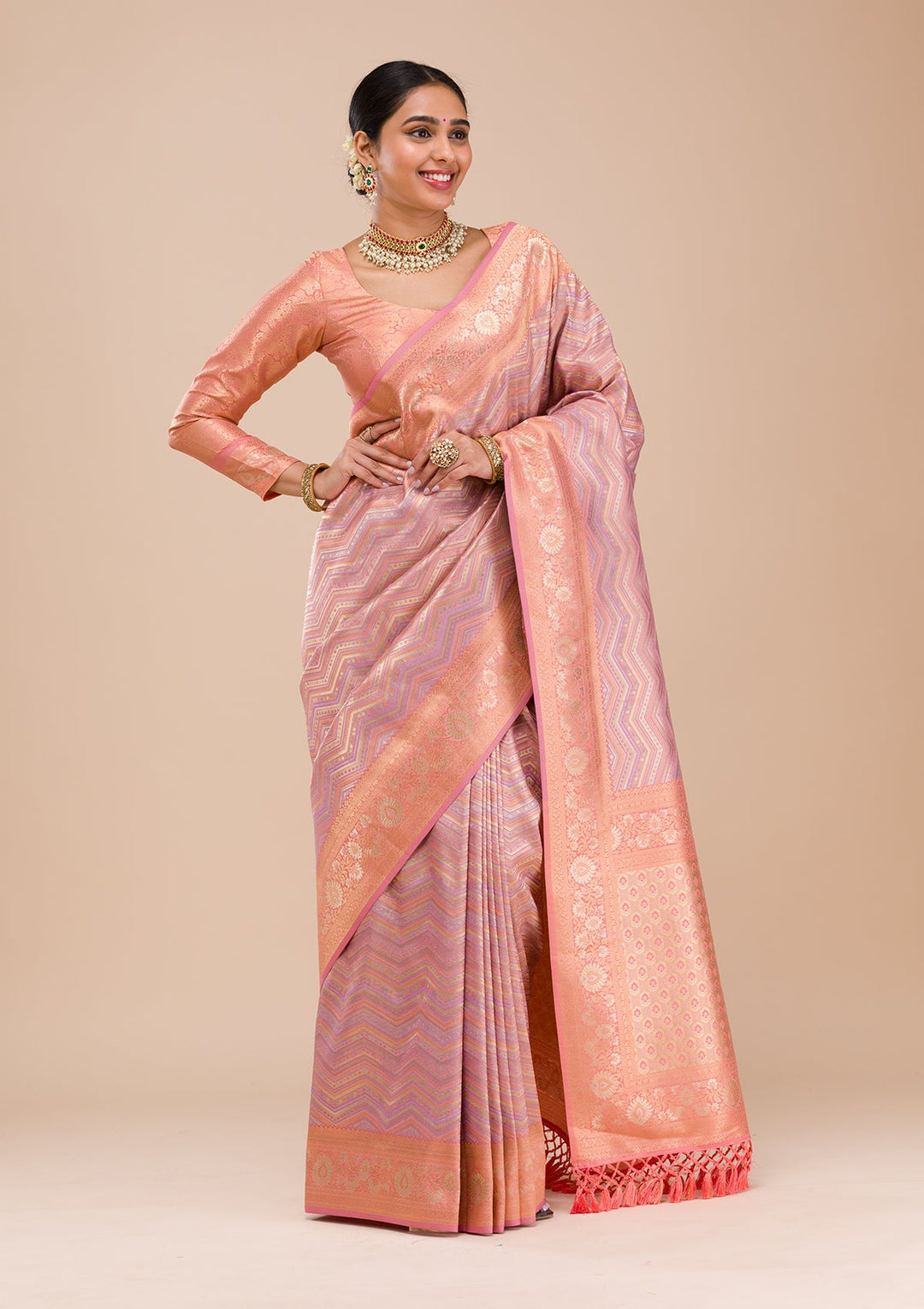 Lavender Zariwork Silk Saree-Koskii