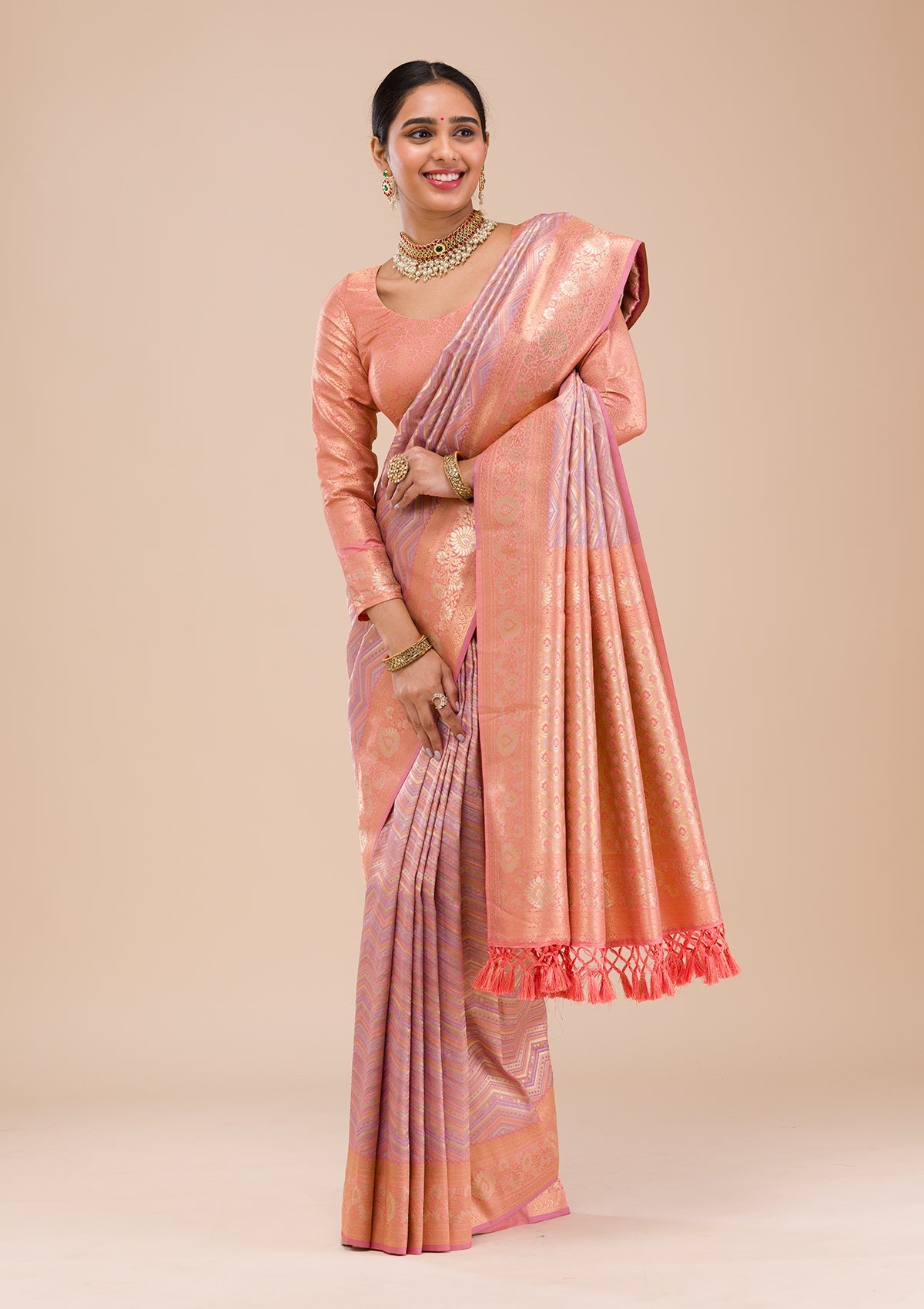 Buy Lavender Zariwork Silk Saree - Koskii