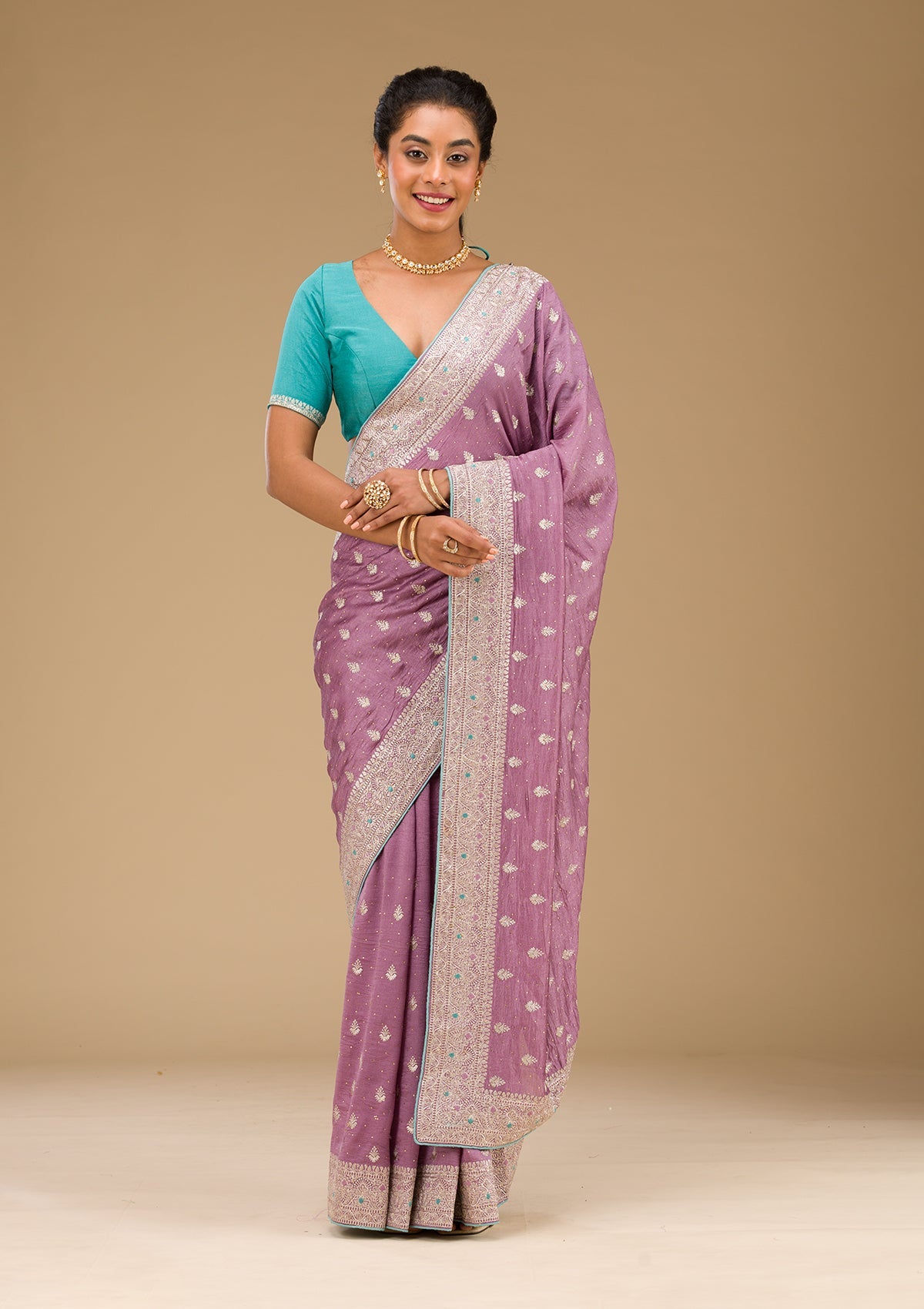 Lavender Zariwork Silk Saree-Koskii