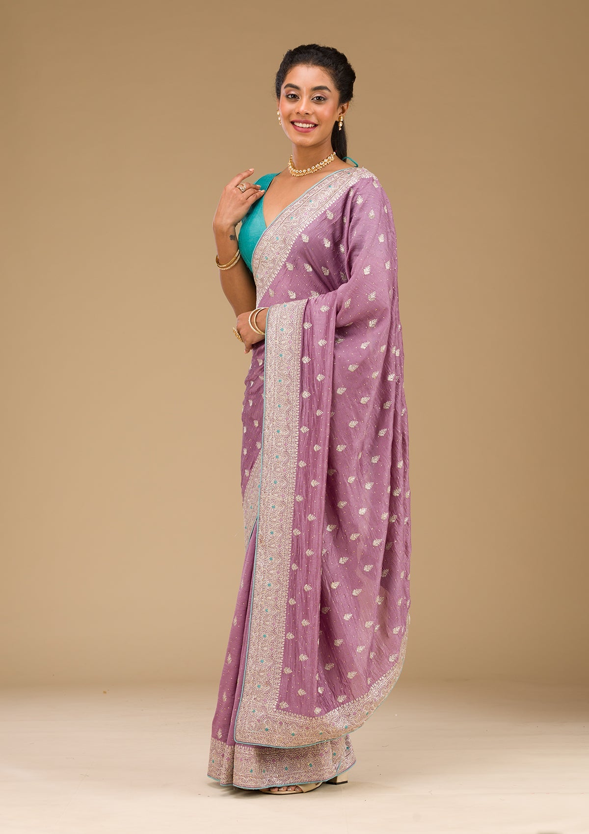 Lavender Zariwork Silk Saree-Koskii