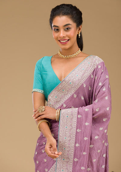 Lavender Zariwork Silk Saree-Koskii