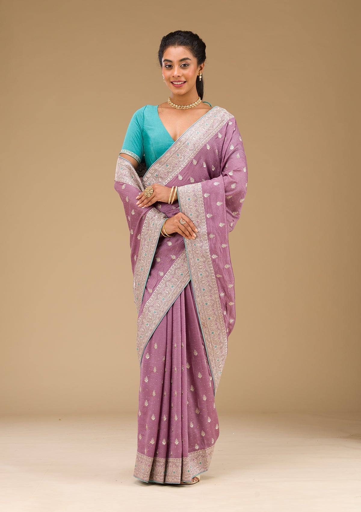 Lavender Zariwork Silk Saree-Koskii