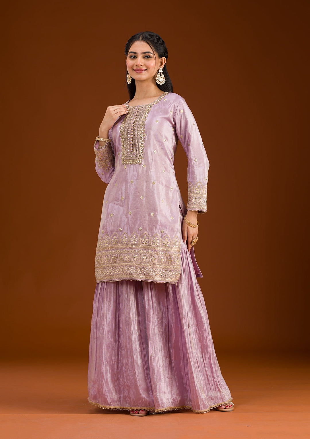 Lavender Zariwork Tissue Readymade Salwar Suit