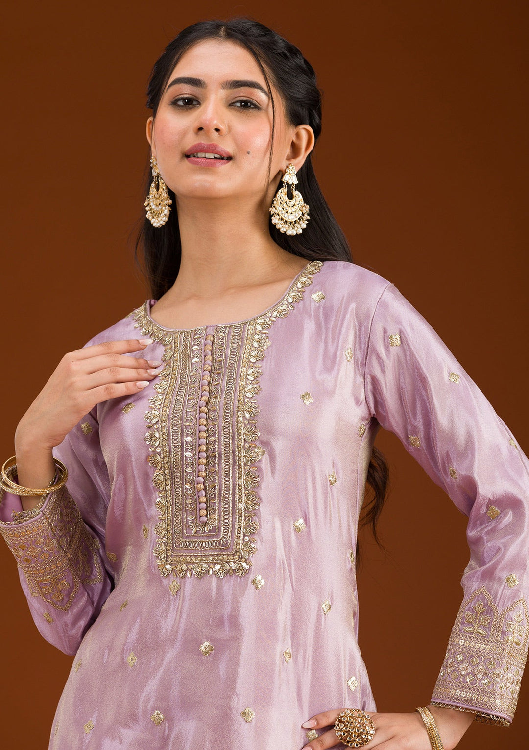 Lavender Zariwork Tissue Readymade Salwar Suit-Koskii