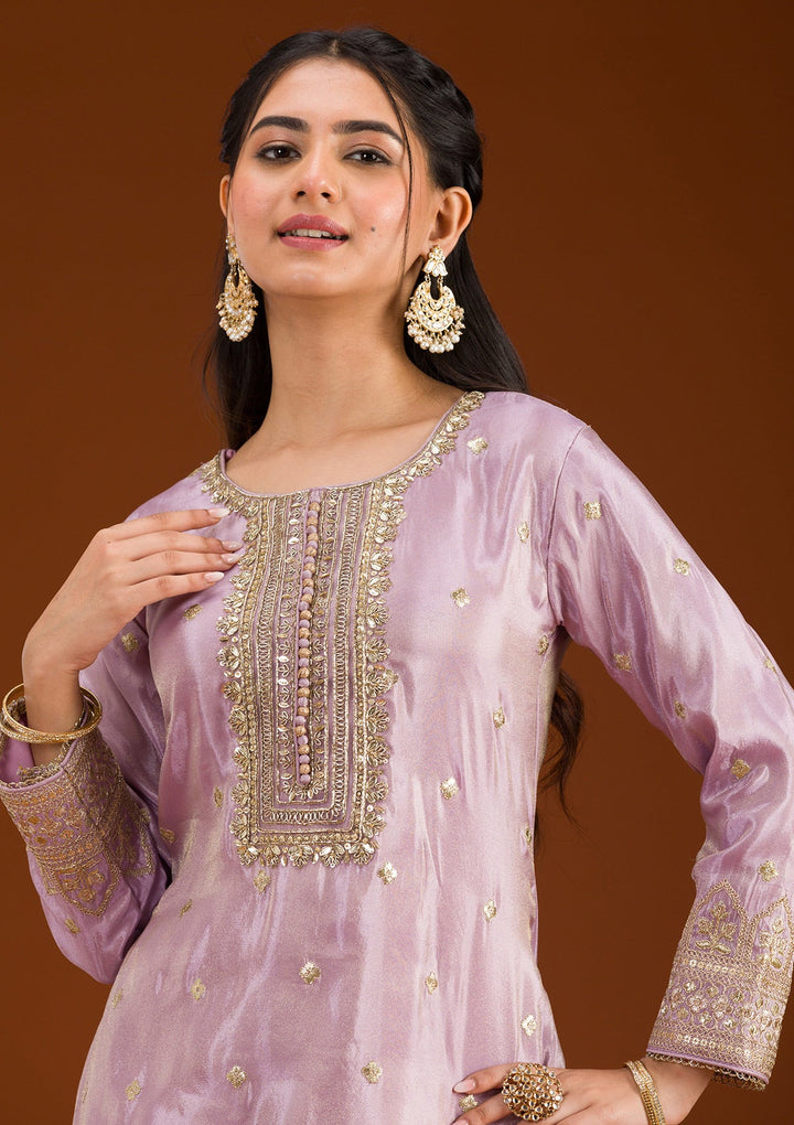 Lavender Zariwork Tissue Readymade Salwar Suit-Koskii