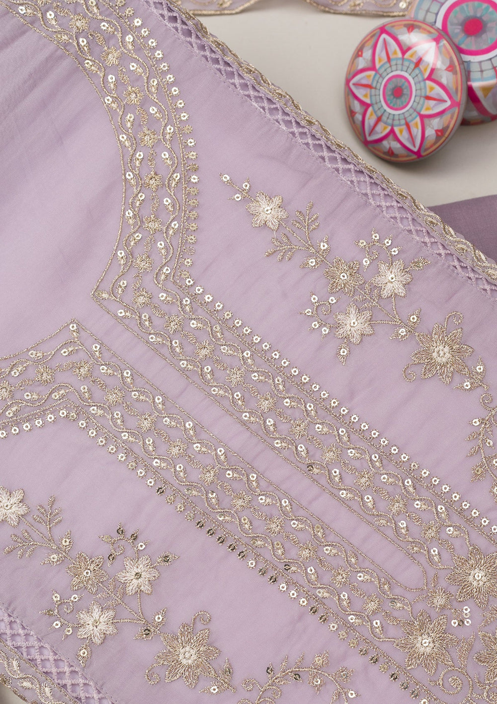 Lavender Zariwork Tissue Unstitched Salwar Suit-Koskii
