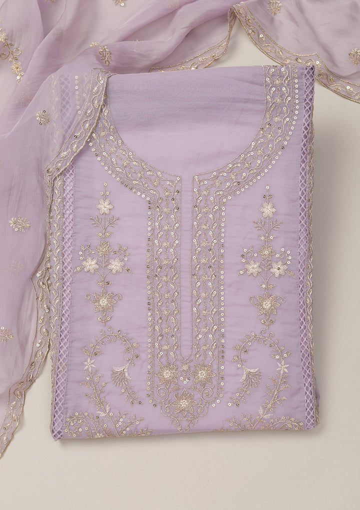 Lavender Zariwork Tissue Unstitched Salwar Suit-Koskii