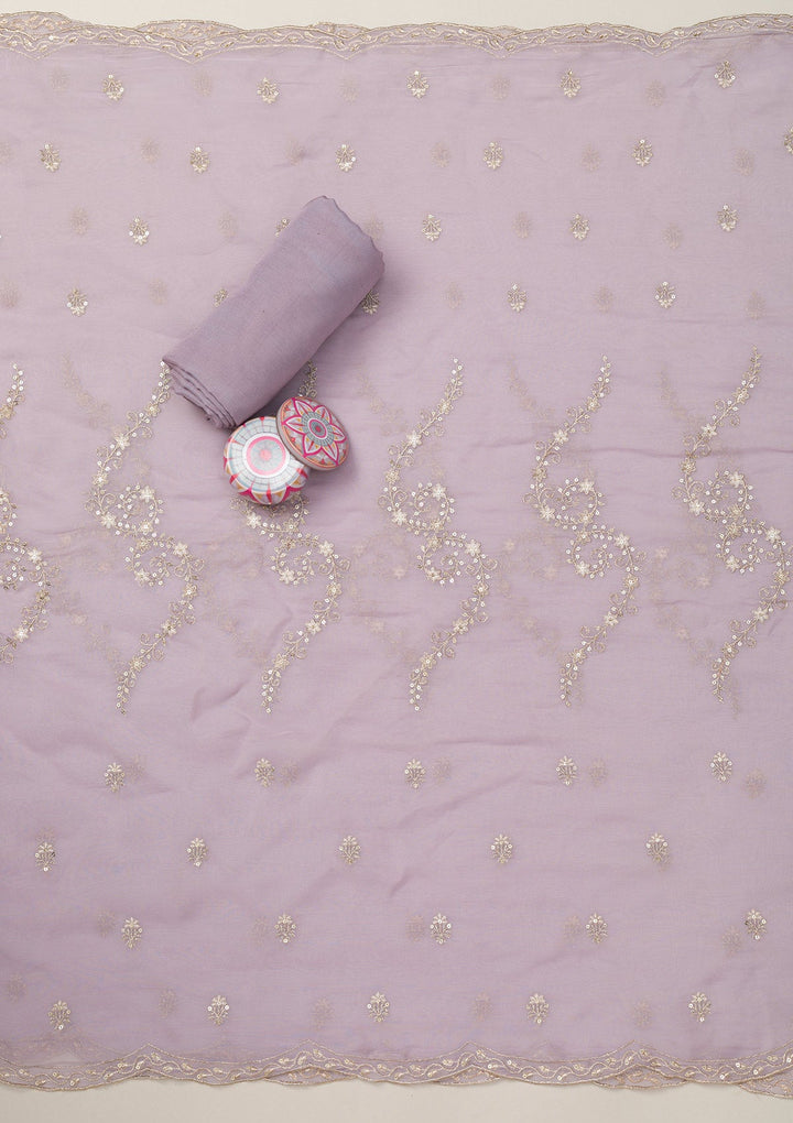 Lavender Zariwork Tissue Unstitched Salwar Suit-Koskii