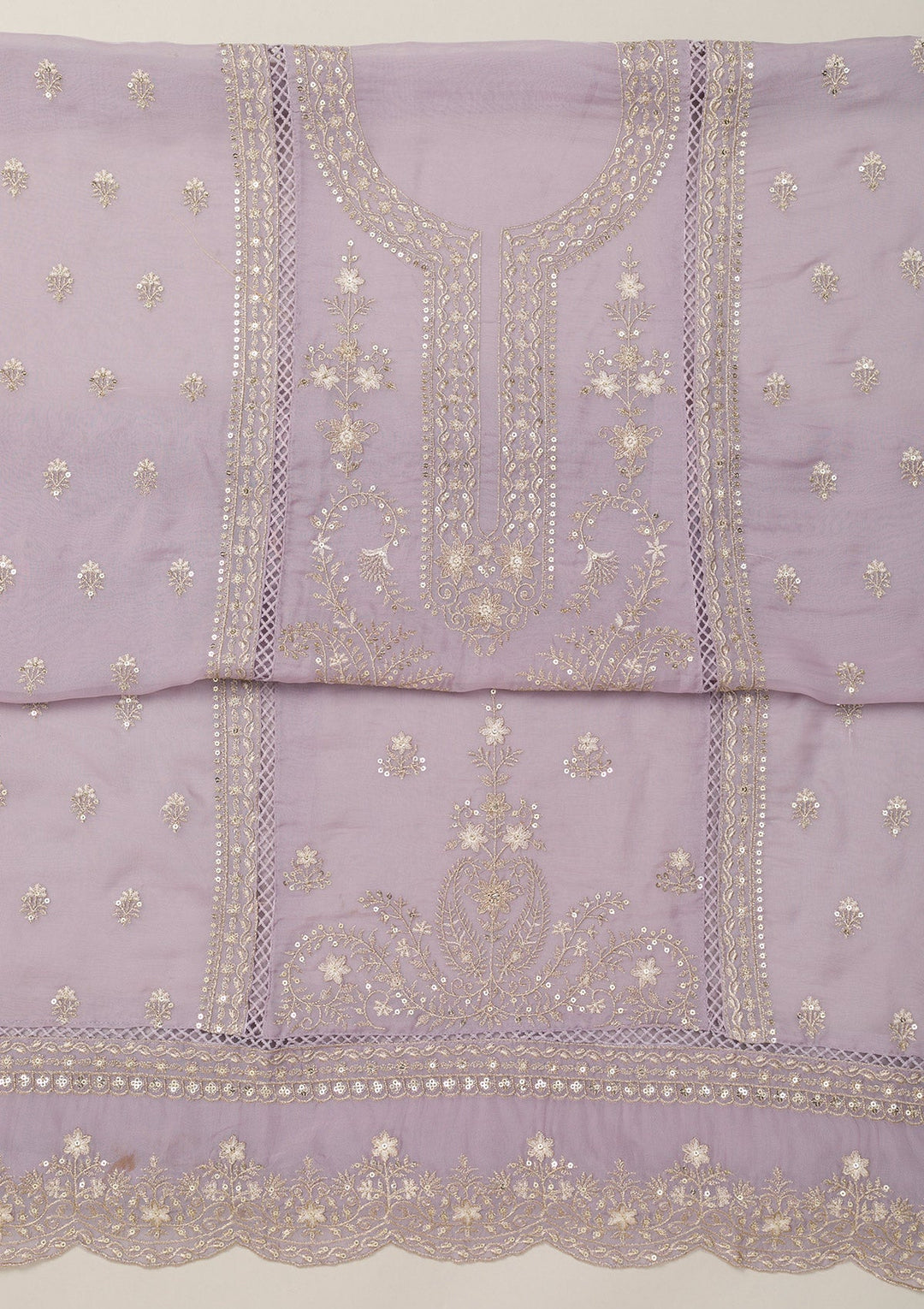Lavender Zariwork Tissue Unstitched Salwar Suit-Koskii
