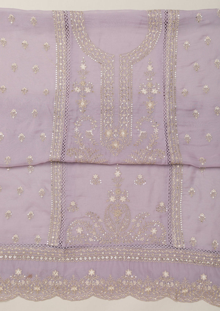 Lavender Zariwork Tissue Unstitched Salwar Suit-Koskii