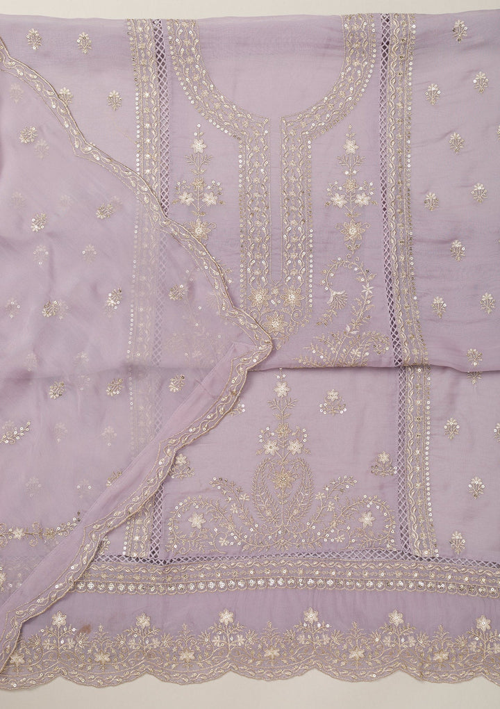 Lavender Zariwork Tissue Unstitched Salwar Suit-Koskii