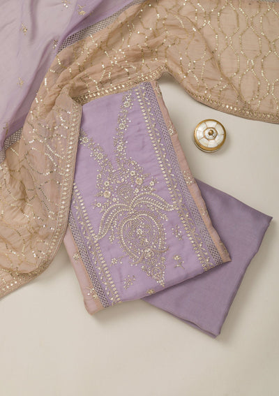 Lavender Zariwork Tissue Unstitched Salwar Suit-Koskii