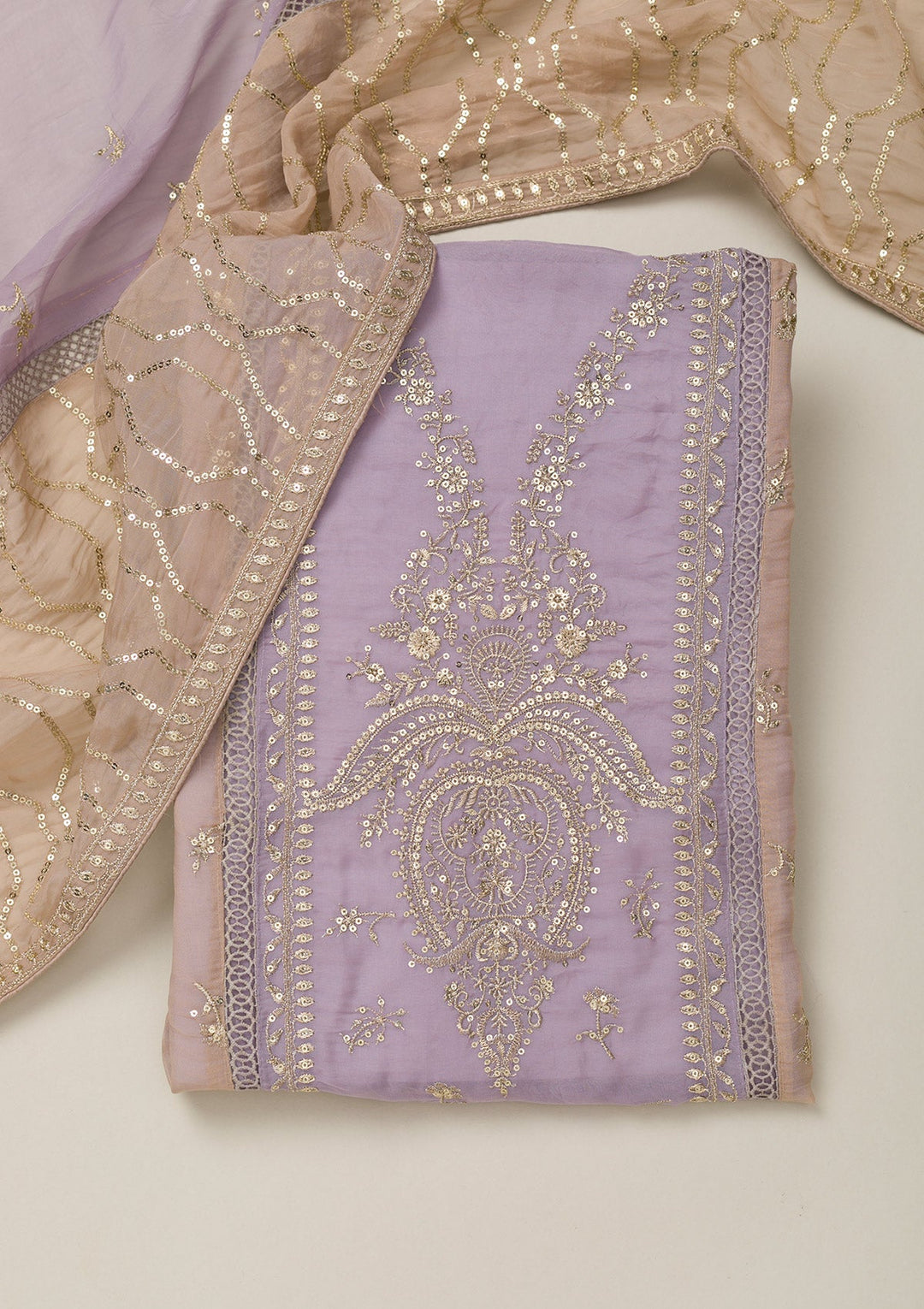 Lavender Zariwork Tissue Unstitched Salwar Suit-Koskii