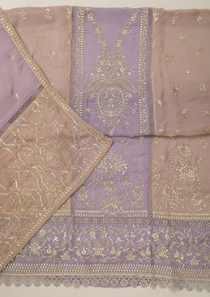 Lavender Zariwork Tissue Unstitched Salwar Suit-Koskii