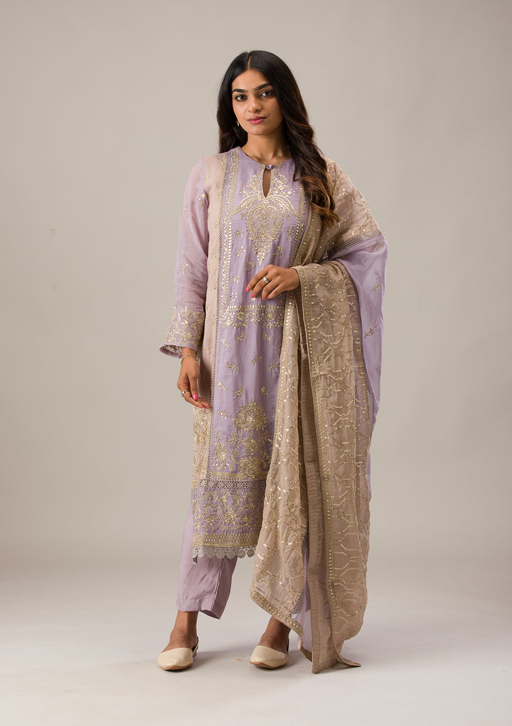 Lavender Zariwork Tissue Unstitched Salwar Suit