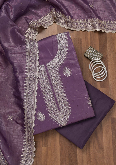 Lavender Zariwork Tissue Unstitched Salwar Suit-Koskii