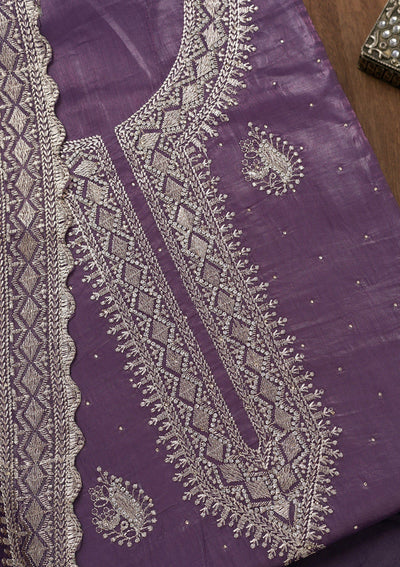 Lavender Zariwork Tissue Unstitched Salwar Suit-Koskii