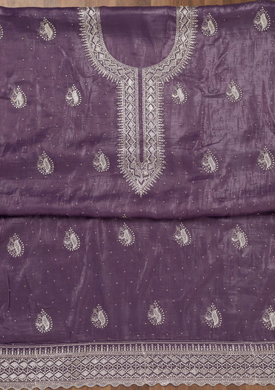 Lavender Zariwork Tissue Unstitched Salwar Suit-Koskii