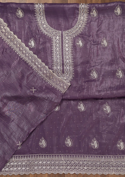 Lavender Zariwork Tissue Unstitched Salwar Suit-Koskii