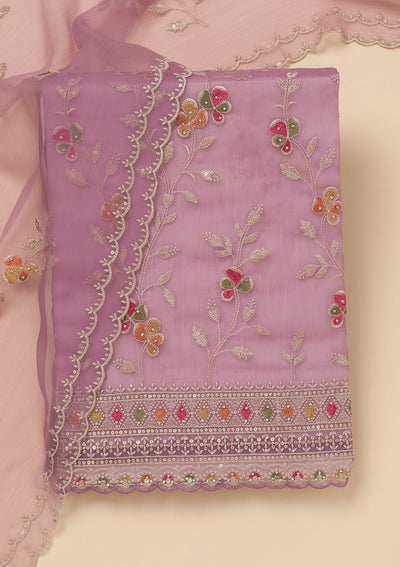 Lavender Zariwork Tissue Unstitched Salwar Suit-Koskii