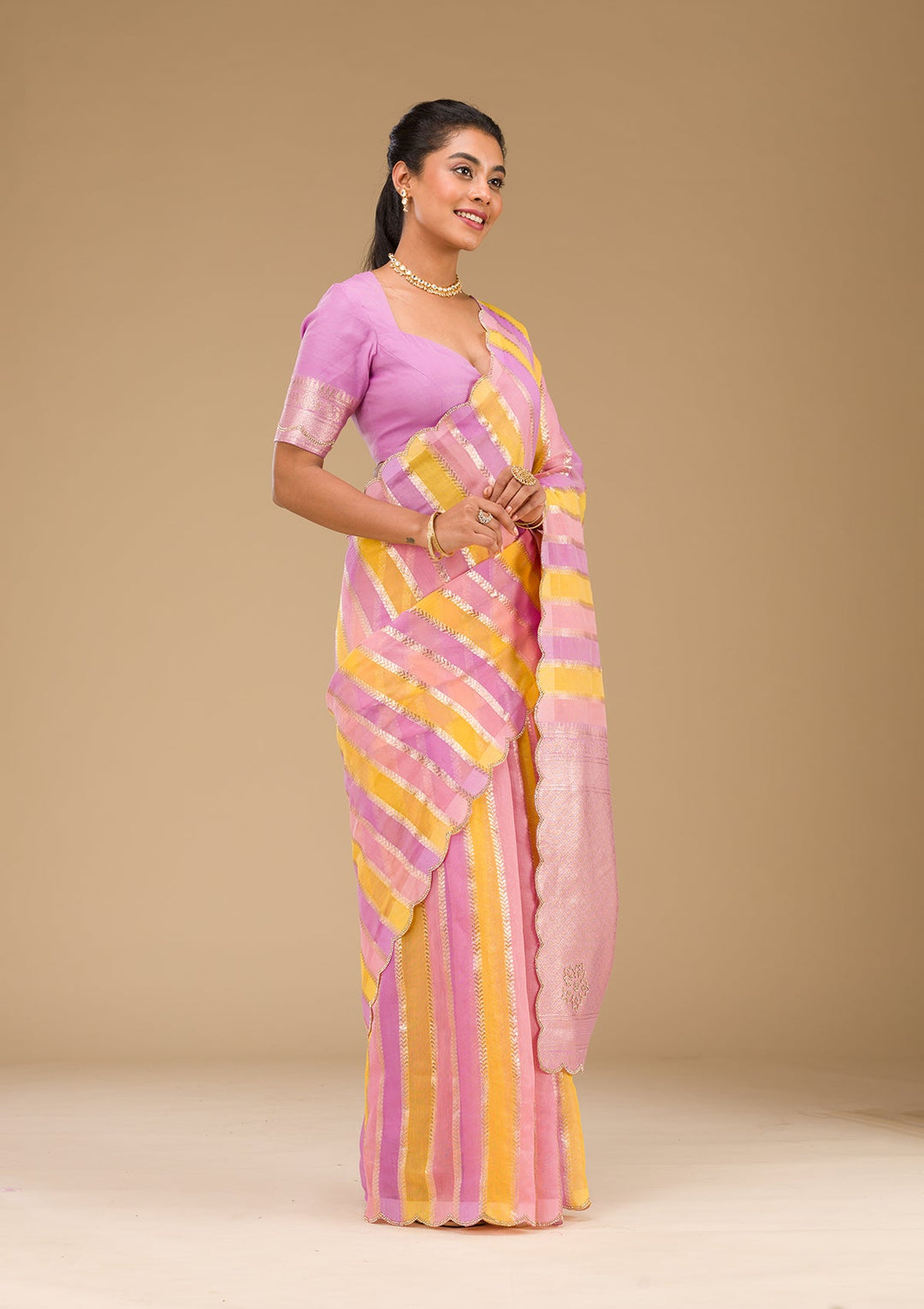 Lavender Zariwork Tissue Saree-Koskii