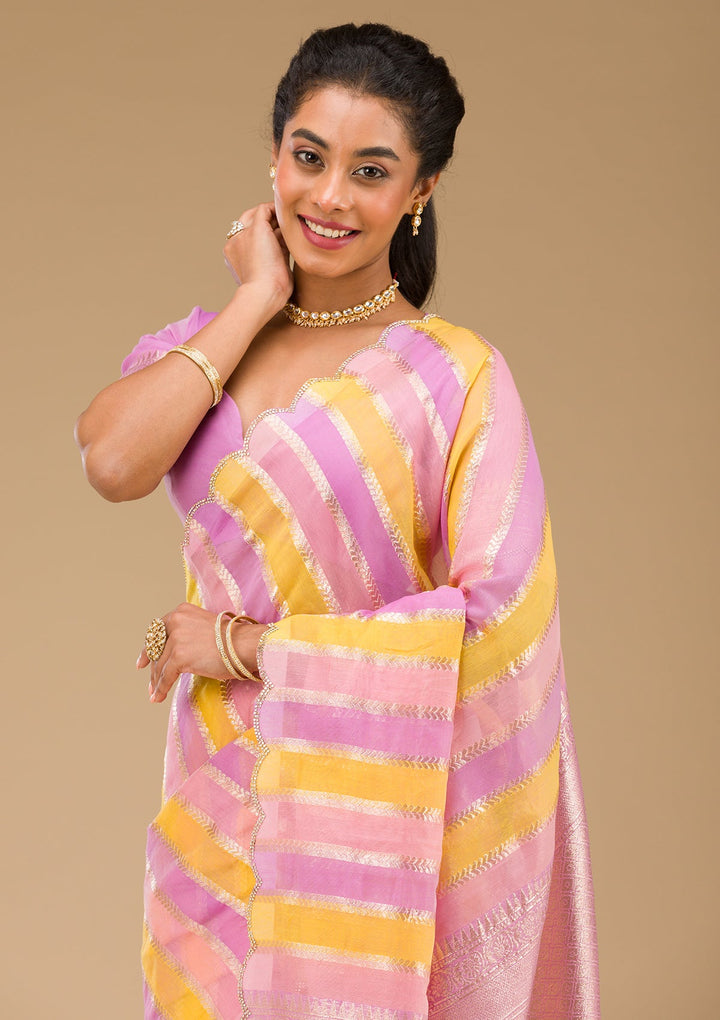 Lavender Zariwork Tissue Saree-Koskii