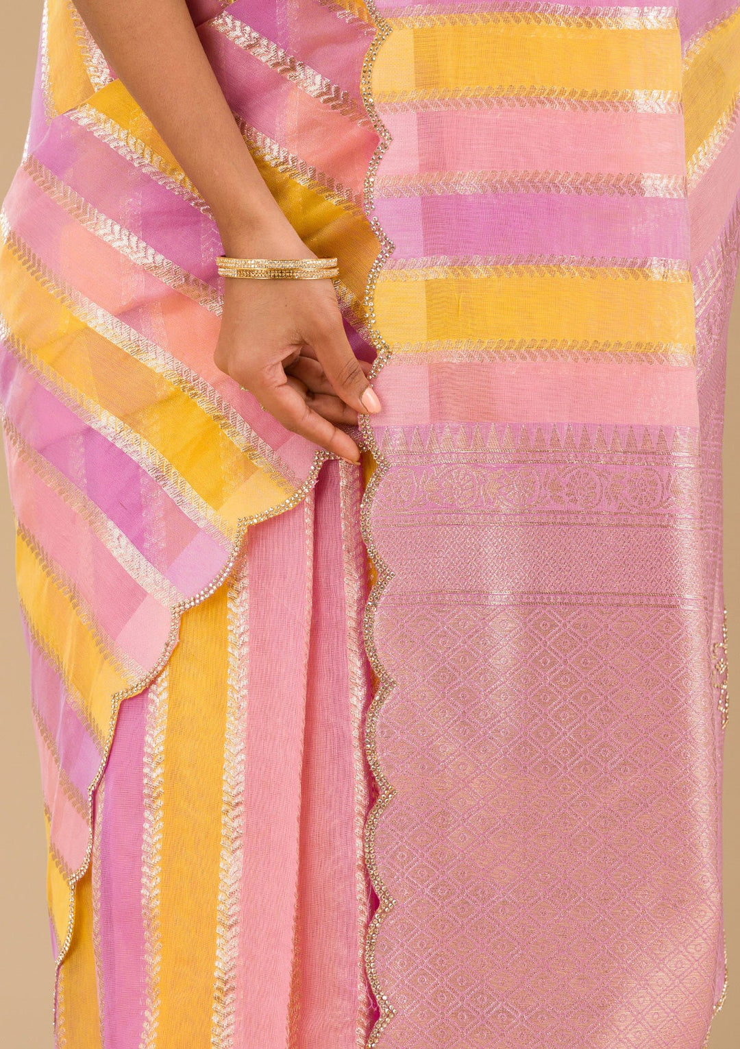 Lavender Zariwork Tissue Saree-Koskii