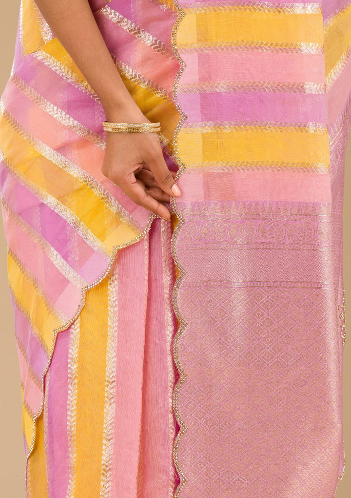 Lavender Zariwork Tissue Saree-Koskii